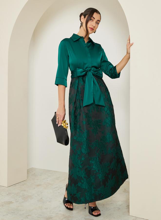Styli Women Green Floral Tie-Up A-Line Maxi Dress - Image 5